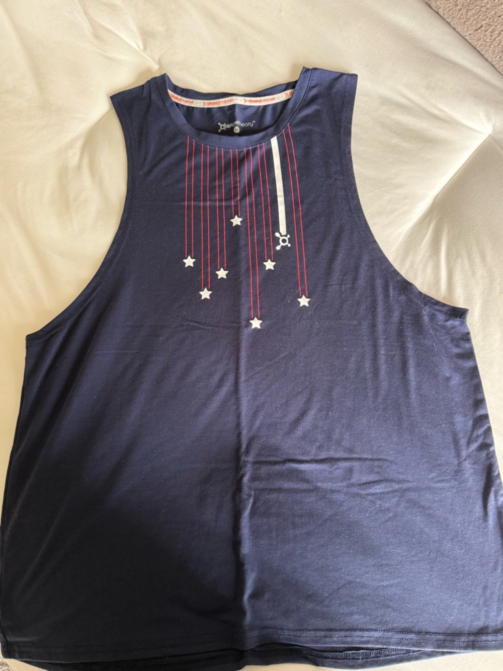 Navy Orange Theory Sleeveless Athletic Tank with Star Stripe Graphic
